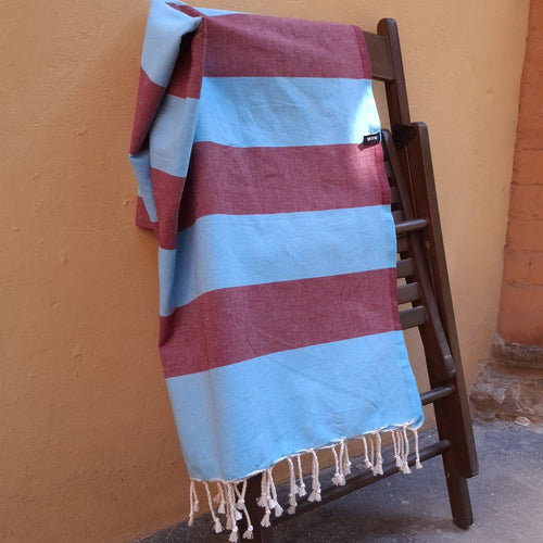 Fouta Telo Mare in Cotone Riciclato | Azzurro e Bordeaux
