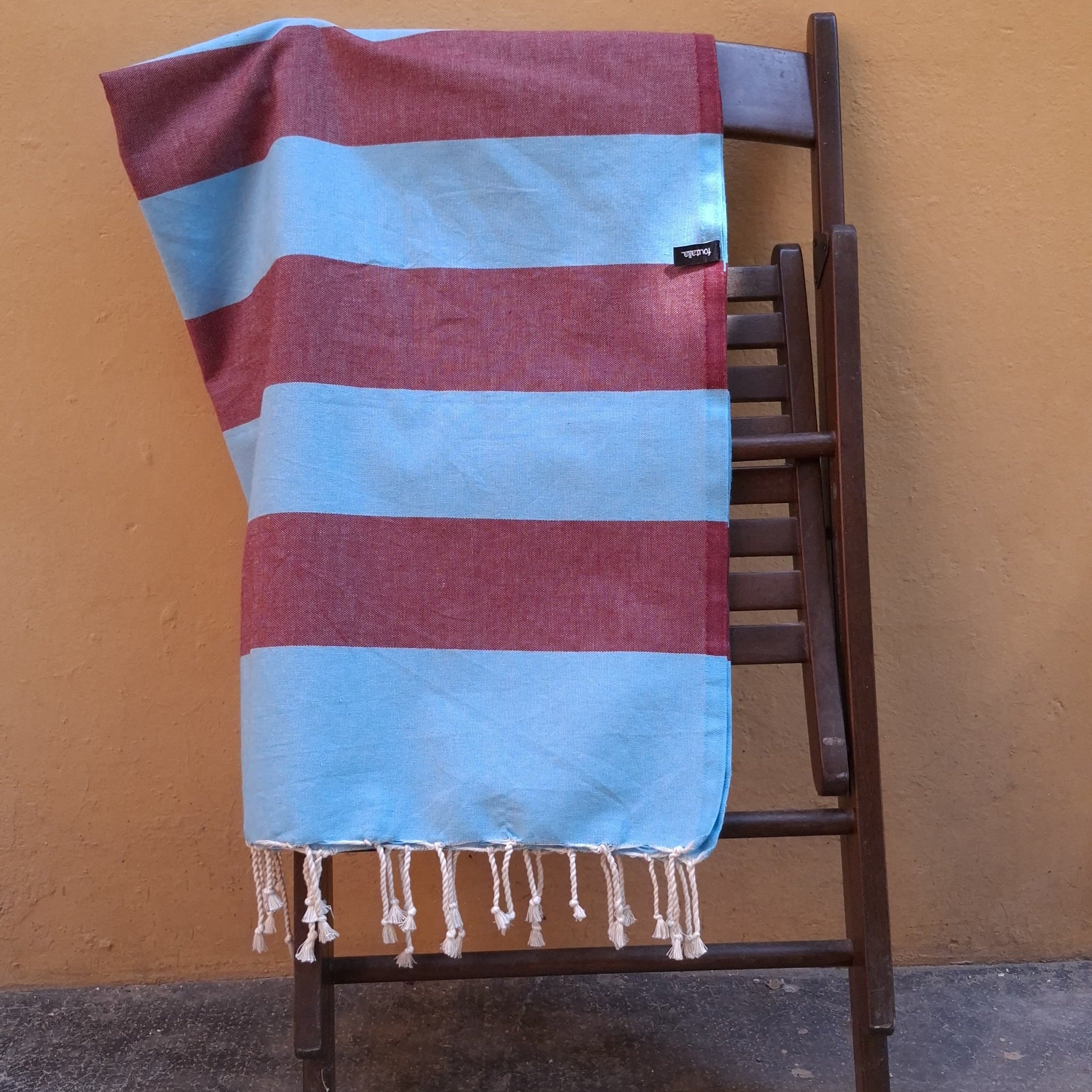 Fouta Telo Mare in Cotone Riciclato | Azzurro e Bordeaux