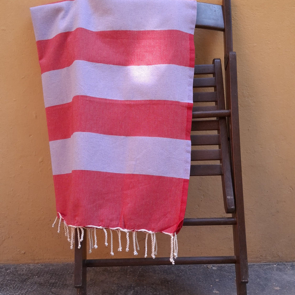Fouta Telo Mare in Cotone Riciclato | A righe rosse e lilla