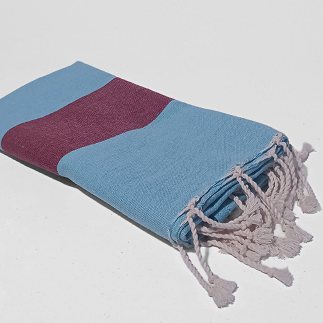 Fouta cotone riciclato azzurro e bordeaux