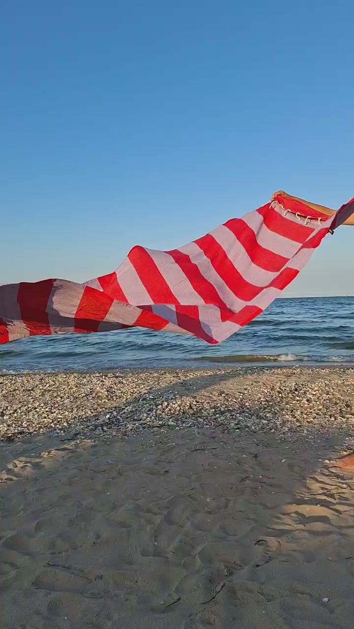 Fouta cotone riciclato rosso e lilla