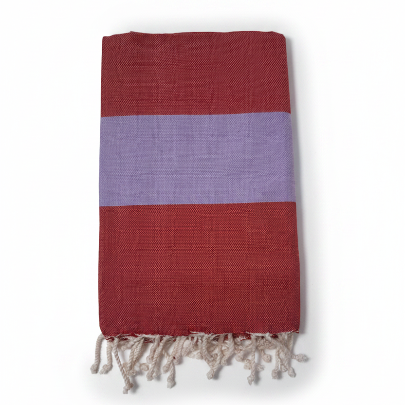 Fouta Telo Mare in Cotone Riciclato | A righe rosse e lilla